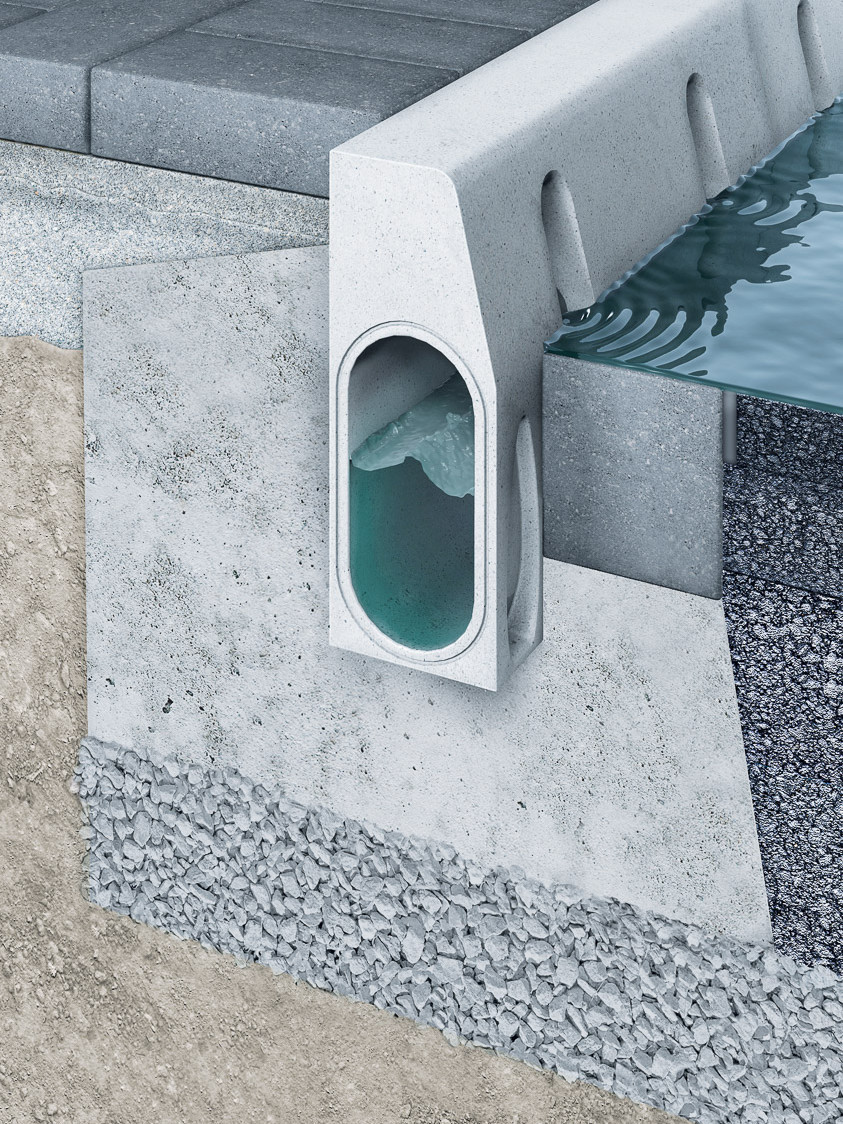 Monoblock KerbDrain, bordure et drainage en un ensemble